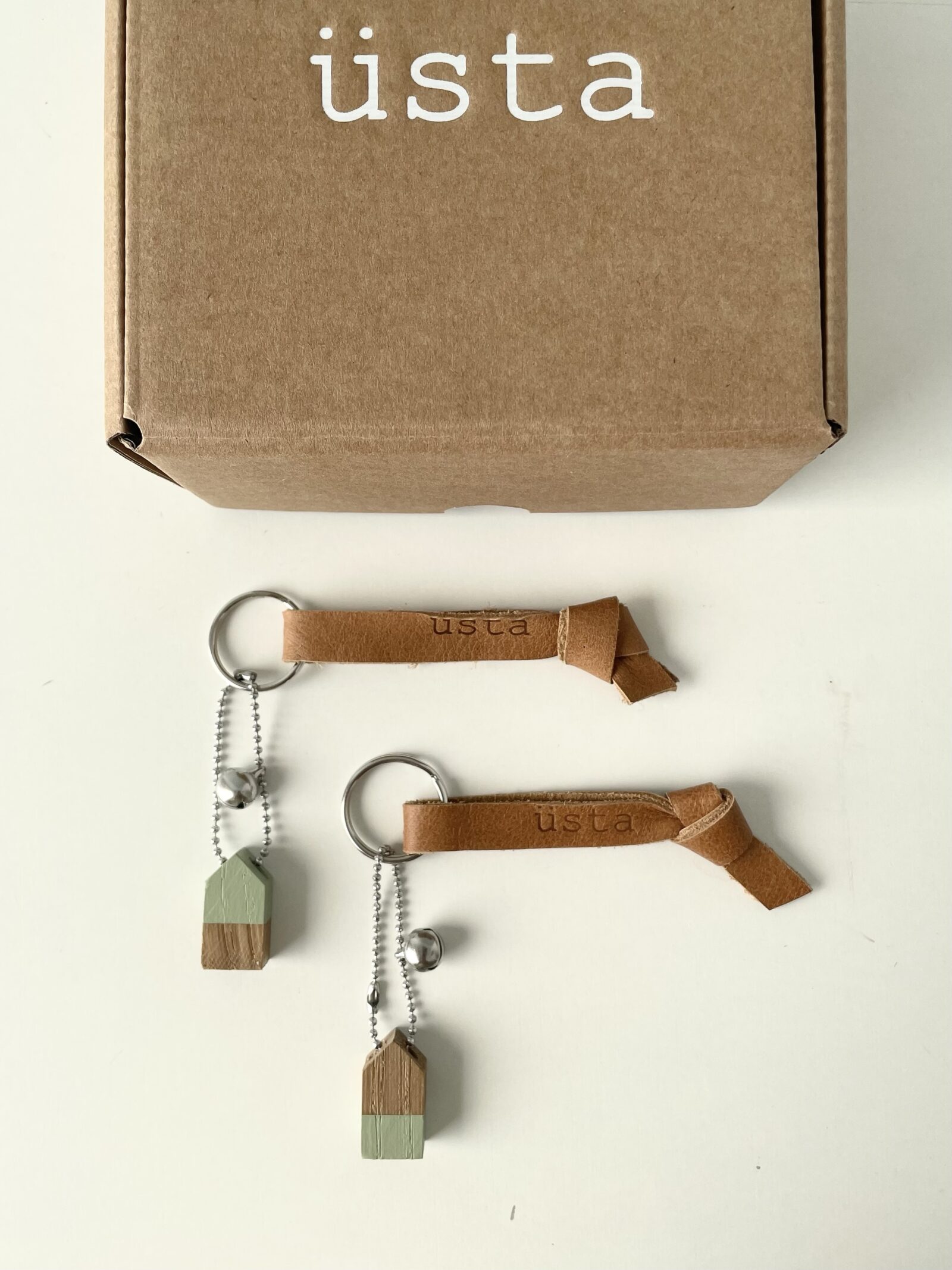 Box Coppia Portachiavi Casetta con pelle - verde salvia -15% - immagine 2